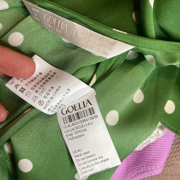 19 MOMME MULBERRY SILK POLKA DOTS PRINT RUFFLE WOMEN MINI DRESS BY GOELLA SZ8/10 - Picture 14 of 16